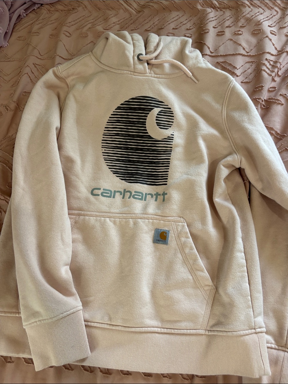 Carhartt Women's Cream Graphic Logo Crewneck Hoodie